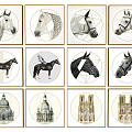 Modern Animal Painting Horse Head Decorative Painting Combination 3d model