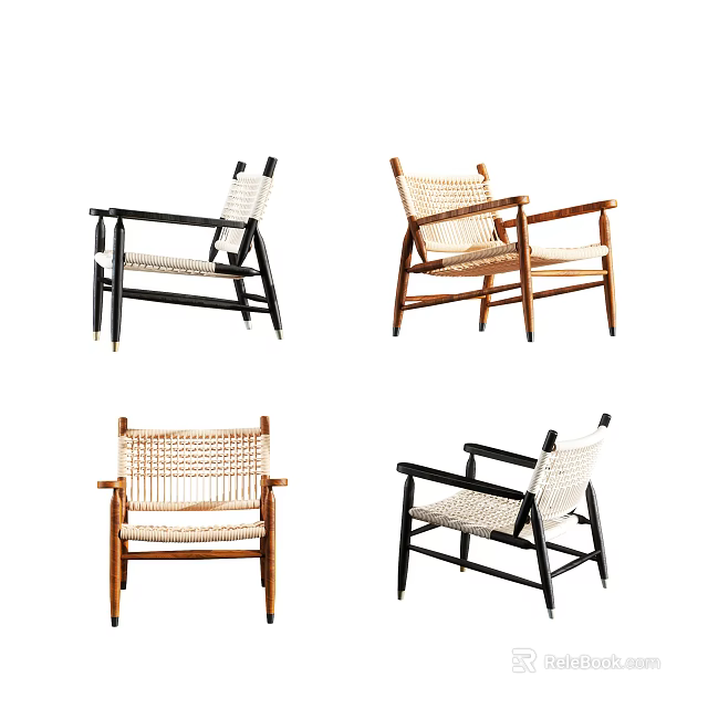 Stylish Leisure Chairs With Woven Seats And Wooden Frames In Various Colors 3d model 