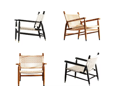 Stylish Leisure Chairs With Woven Seats And Wooden Frames In Various Colors 3d model