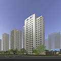 Modern High Rise Residential Buildings Exterior Design With Green Trees And Road