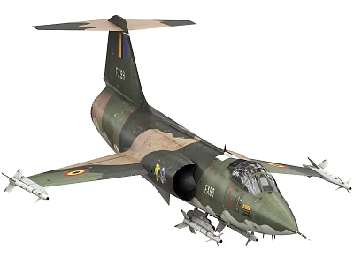 Military Camouflage Fighter Jet With Missiles On Wings Tail Insignia And Cockpit 3d model