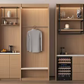 Modern Wooden Wardrobe with Open Shelves Hanging Space and Storage Cabinets
