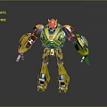 Golden Robot Character Model With Yellow Black Color Scheme And Red Chest Emblem Standing Pose