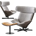 Modern Gray Upholstered Accent Chair With Brown Leather Ottoman And Black Star Base