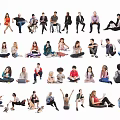 Diverse Group of People in Various Poses Sitting Standing and Engaging in Activities