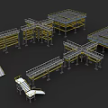 3D Model Industrial Stairs with Metal Frames Yellow Railings and Platform Structures 3d model