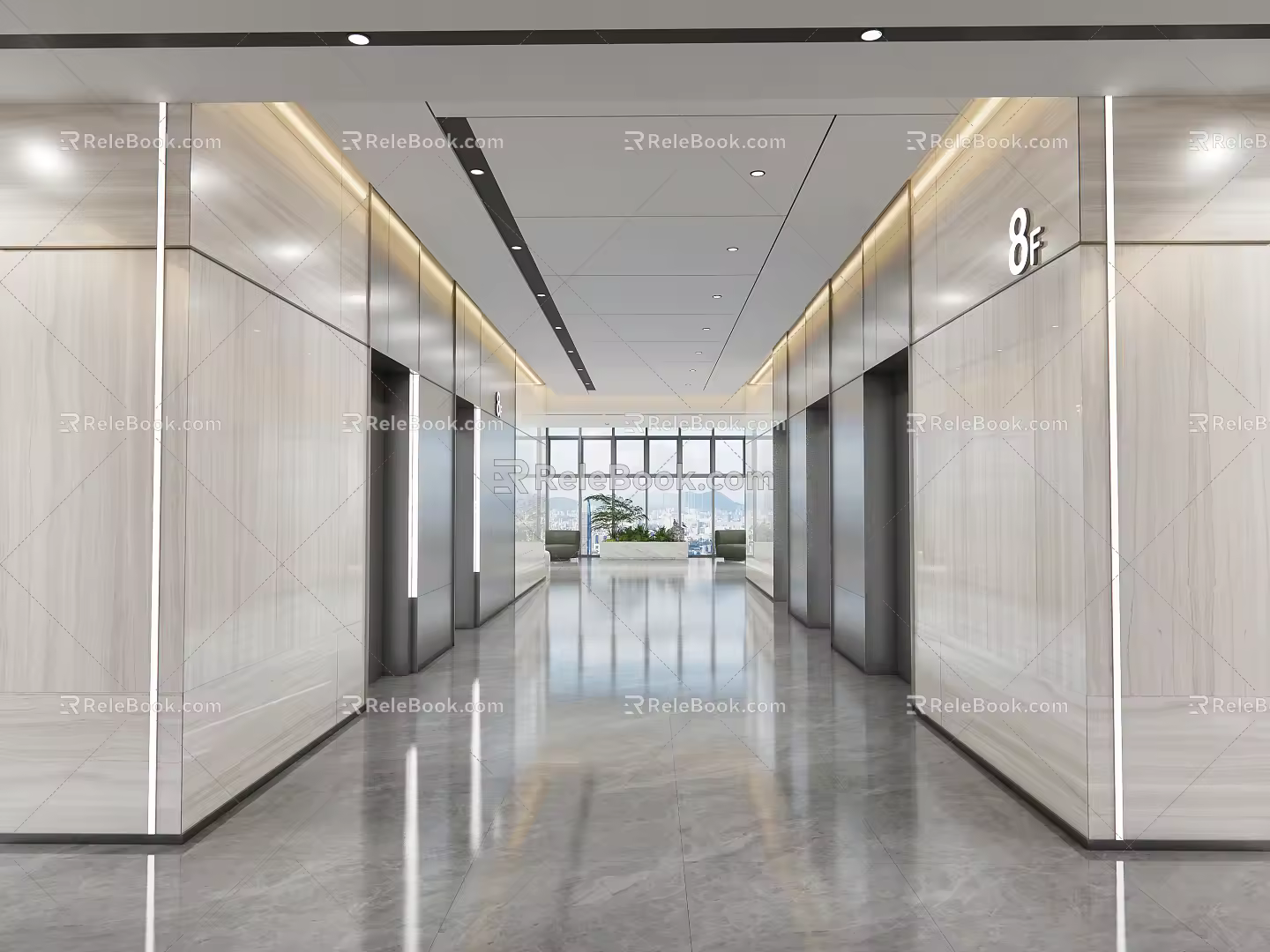 Modern elevator hall aisle rest area 3d model