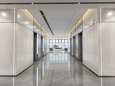 Modern elevator hall aisle rest area 3d model