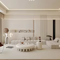Modern Living Room Interior With Large TV White Sofa Round Coffee Table And Brown Chair