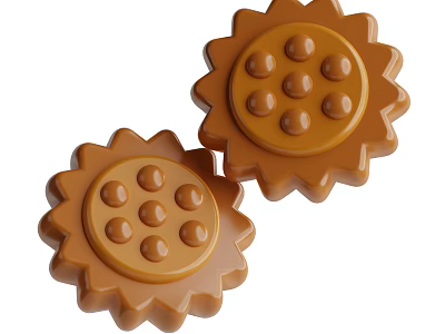 Two Delicious Brown Flower Shaped Biscuit With Round Raised Dots Center 3d model