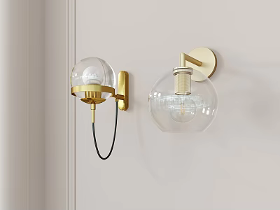 Decorative Modern Wall Lamps With Glass Shades And Gold Metal Brackets For Indoor Home Decor 3d model
