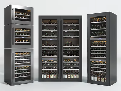 Modern Black Wine Cabinet Design With Multi tiered Shelves And Stored Wine Bottles 3d model