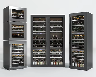 Modern Black Wine Cabinet Design With Multi tiered Shelves And Stored Wine Bottles 3d model