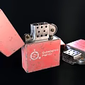 Red Open Lid Metal Lighter With Red Finish And Standard Paint Brand Logo Design Details