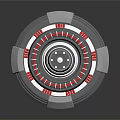 Futuristic Circular Building Structure With Metallic Multi Layered Rings And Red Accents