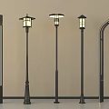 Various Outdoor Lights With Different Pole Designs And Lampshades For Garden