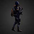 Tactical Character Wearing Gas Mask and Cap in Dark Combat Outfit With Rifle