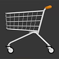 Silver Metal Shopping Cart With Yellow Handle And Four Wheels For Retail Use
