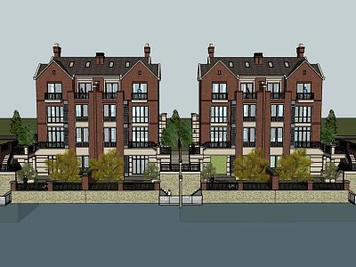 Simple European double-family villa British residential club villa 3d model