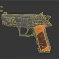 Metal Pistol With Orange Grip And Chrome Finish Detailed Close Up
