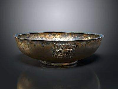 Vintage Bronze Decorative Bowl Furniture Accessory With Carved Animal Design And Sturdy Base 3d model