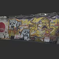 Cultural Art Exhibition Hall Showcasing Vibrant Street Graffiti Art With Animal Figures And Houses