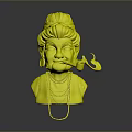 3D Human Character With Bun Hairstyle Large Earrings Smoking Pipe Necklace And Colorful Clothing