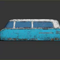 Vintage Turquoise White Bus Model with Rounded Windows Roof Vents and Weathered Texture