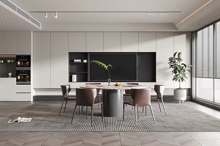 Modern Restaurant Dining Table and Chair Floor Lamp Wall Cream Dining Room Cabinet 3d model