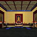 Buddhist Worship Hall Interior With Buddha Statue Scripture Shelves And Offering Table