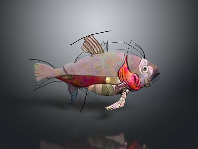 3D Fish Shaped Decorative Ornament With Colorful Layered Artistic Design And Unique Structure 3d model