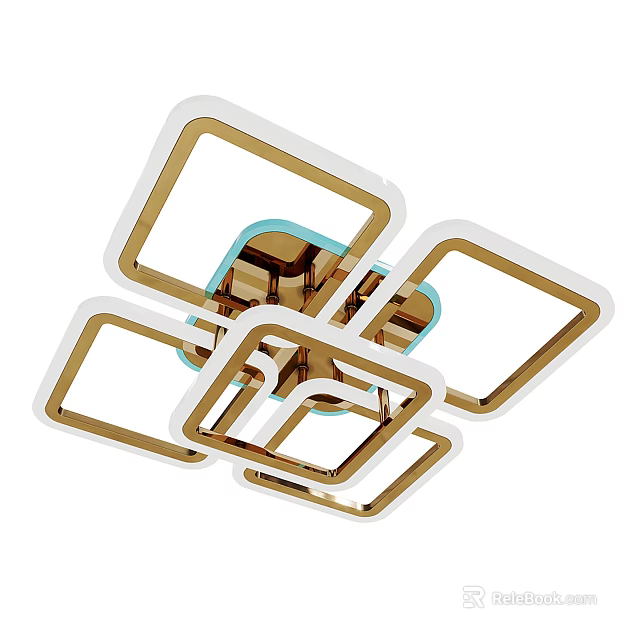 Modern Multiple Square Framed Ceiling Light With Gold And White Layered Design 3d model
