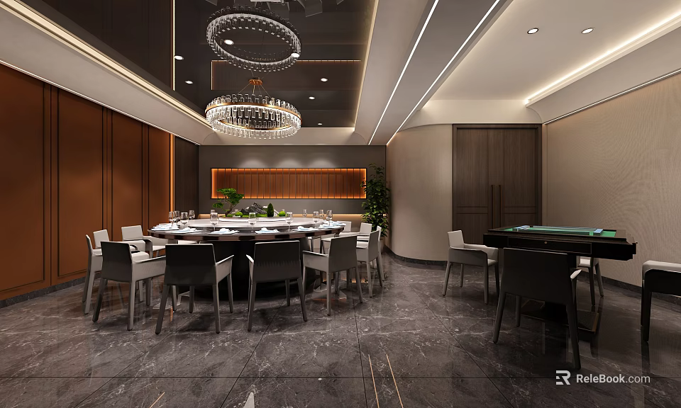 Luxurious Private Room With Round Table And Mahjong Table 3d model
