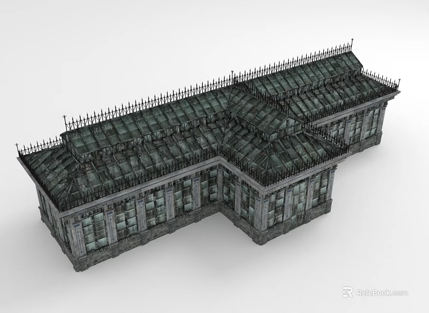 Classical Style Building Featuring Spiked Roof Iron Railings And Multiple Glass Windows 3d model 