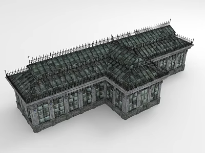 Classical Style Building Featuring Spiked Roof Iron Railings And Multiple Glass Windows 3d model