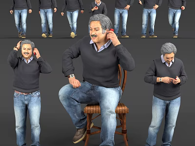 Men In Dark Sweater Blue Jeans Various Poses Checking Watch Looking At Phone Adjusting Hair 3d model