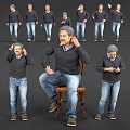 Men In Dark Sweater Blue Jeans Various Poses Checking Watch Looking At Phone Adjusting Hair