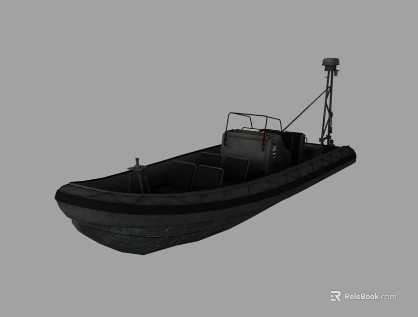 Black Inflatable Yacht with Metal Frame and Antenna on Top Practical Design 3d model 