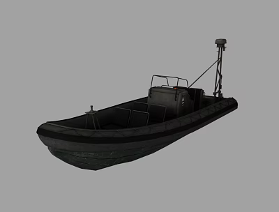 Black Inflatable Yacht with Metal Frame and Antenna on Top Practical Design 3d model