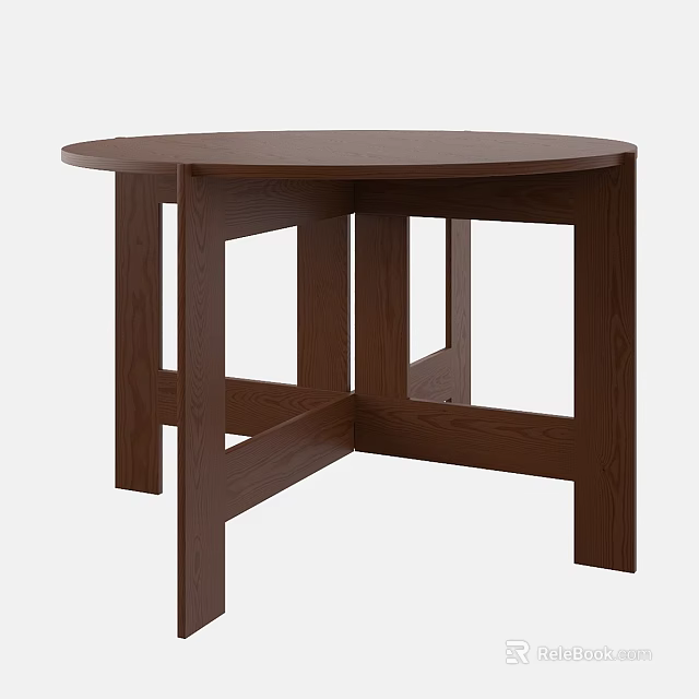Round Wooden Dining Table With Unique Leg Structure And Simple Design 3d model