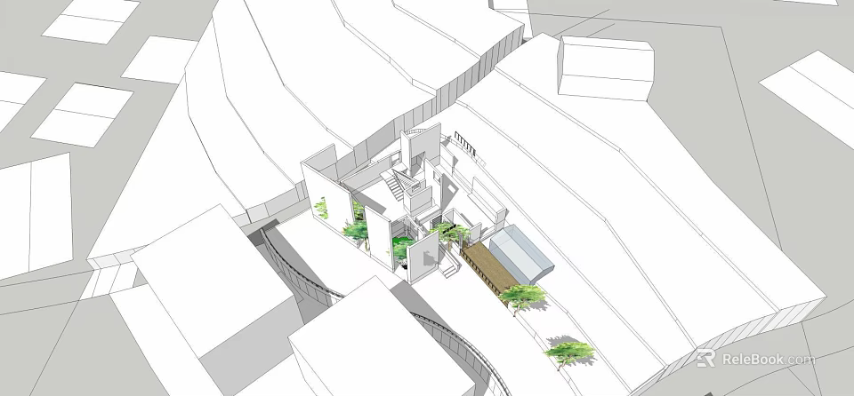 Modern Homestay Building Architectural Design With Courtyard Green Plants And Open Layout 3d model 