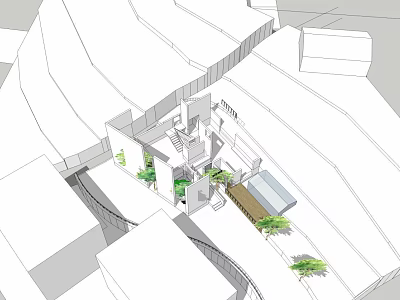 Modern Homestay Building Architectural Design With Courtyard Green Plants And Open Layout 3d model