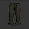 Brown Straight Leg Trousers With Ruffled Hemline And Pleated Waist Design