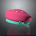 Strawberry Shaped Pink Hat with White Dots Turquoise Band and Yellow Flower Bow