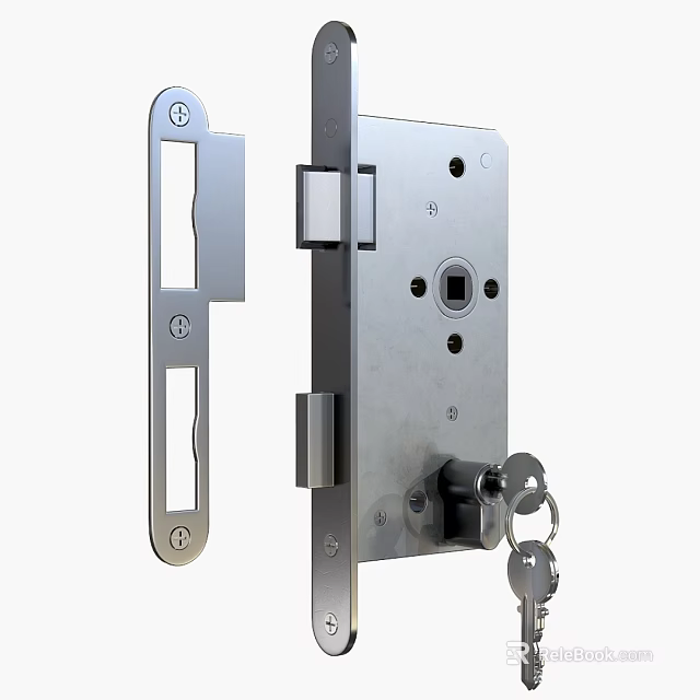 Stainless Steel Door Lock Set With Lock Body Keys And Security Hardware Components 3d model 