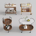 Wooden Metal Serving Carts With Marble Tops Mobile Storage For Wine Bottles Glasses And Fruits