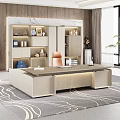 Modern Luxury Executive Office With Large Work Desk Leather Chair And Illuminated Background File Cabinets