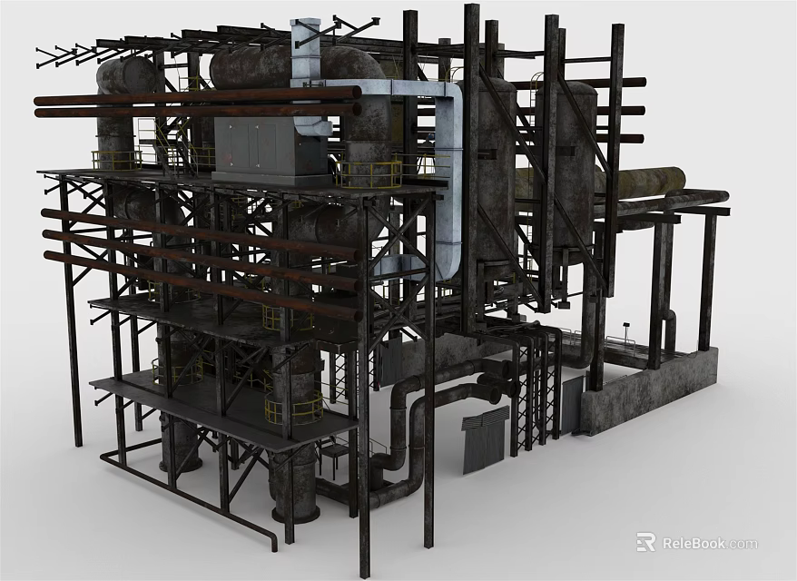 Industrial Piping System With Metal Frames And Connections In Facility Structure 3d model 