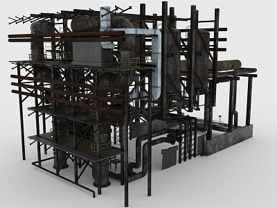 Industrial Piping System With Metal Frames And Connections In Facility Structure 3d model