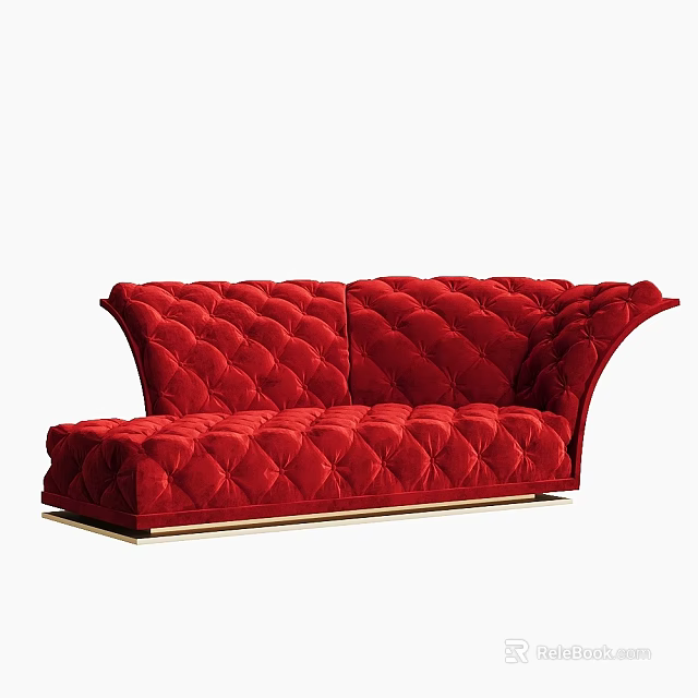 Red Velvet Chaise Lounge With Tufted Diamond Pattern And Elegant Design 3d model